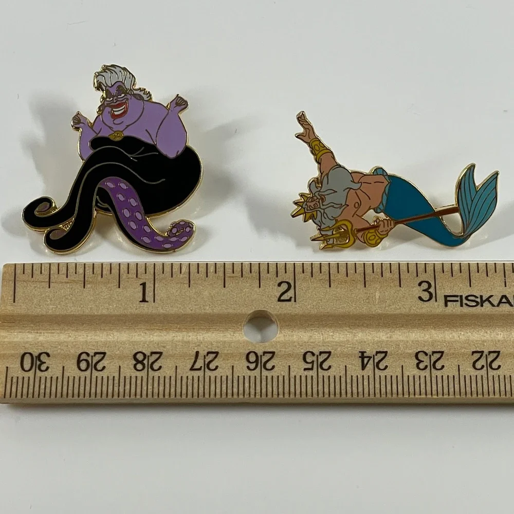 Disney The Little Mermaid King Triton Ursula Pin Set Vintage Gold Tone Enamel